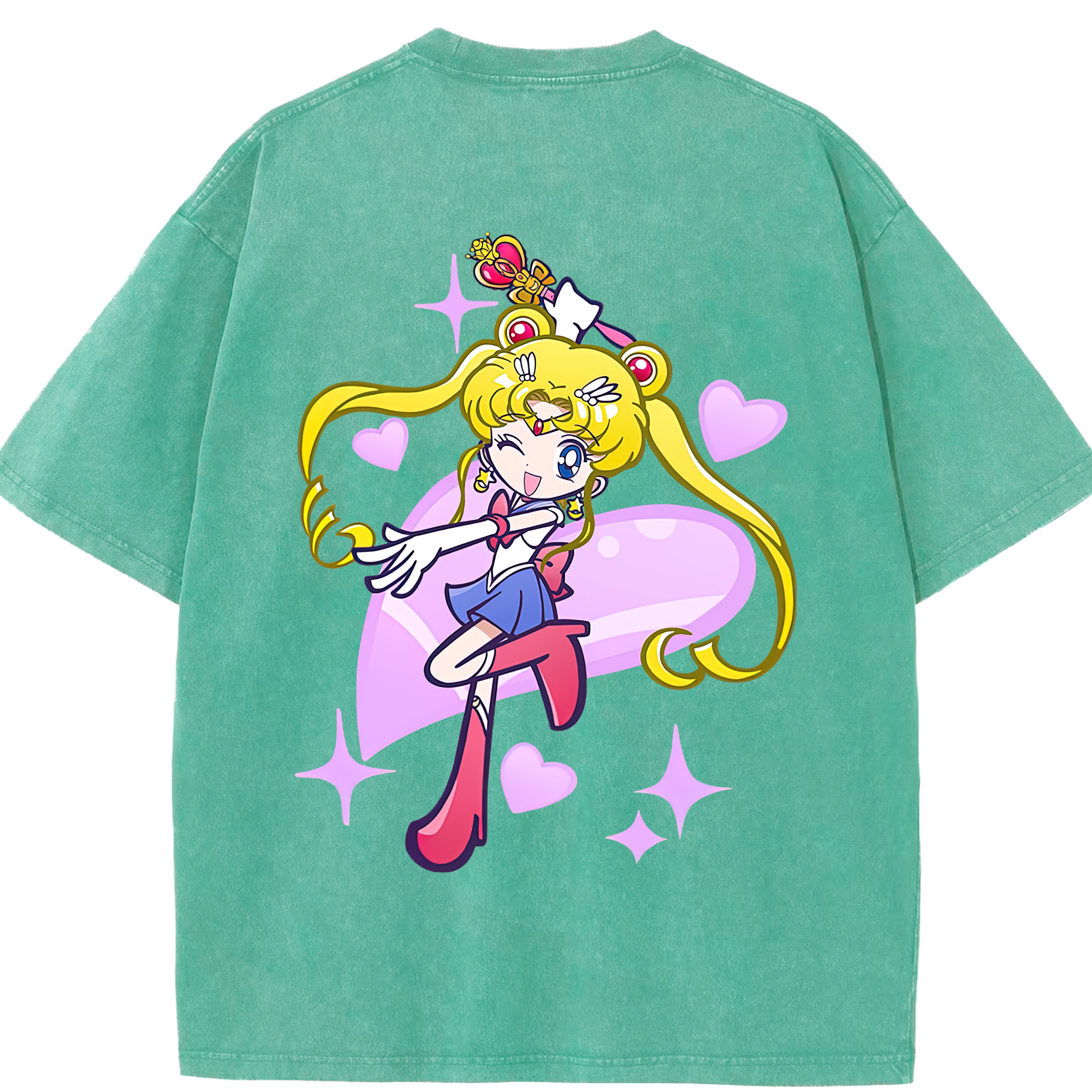 （画像用） 美少女戦士セーラームーン 月野 うさぎ つきの うさぎ Sailor Moon Tsukino Usagi 綿100% ヴィンテージ風 半袖Tシャツ（背面プリント）
